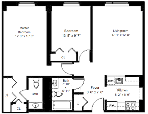 Two Bedroom Floorplan at St. Stephen's Tower, Massachusetts, 01902